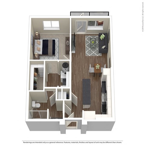 Floor plan for 1 bed, 1 bath, 782 sqft